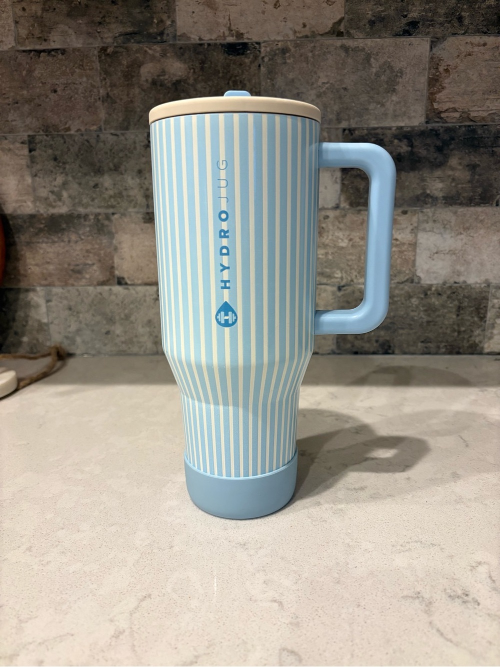 HydroJug Light Blue and Cream (Cape Cod)Striped Traveler Tumbler 40oz.